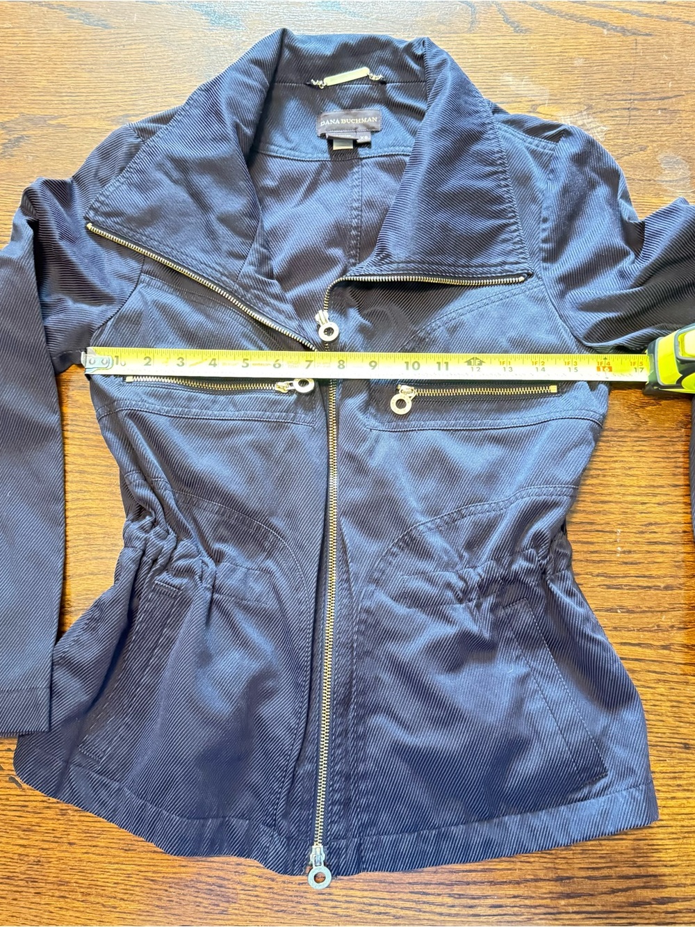 Dana Buchman Navy Zip-Front Utility Jacket with gold Hardware